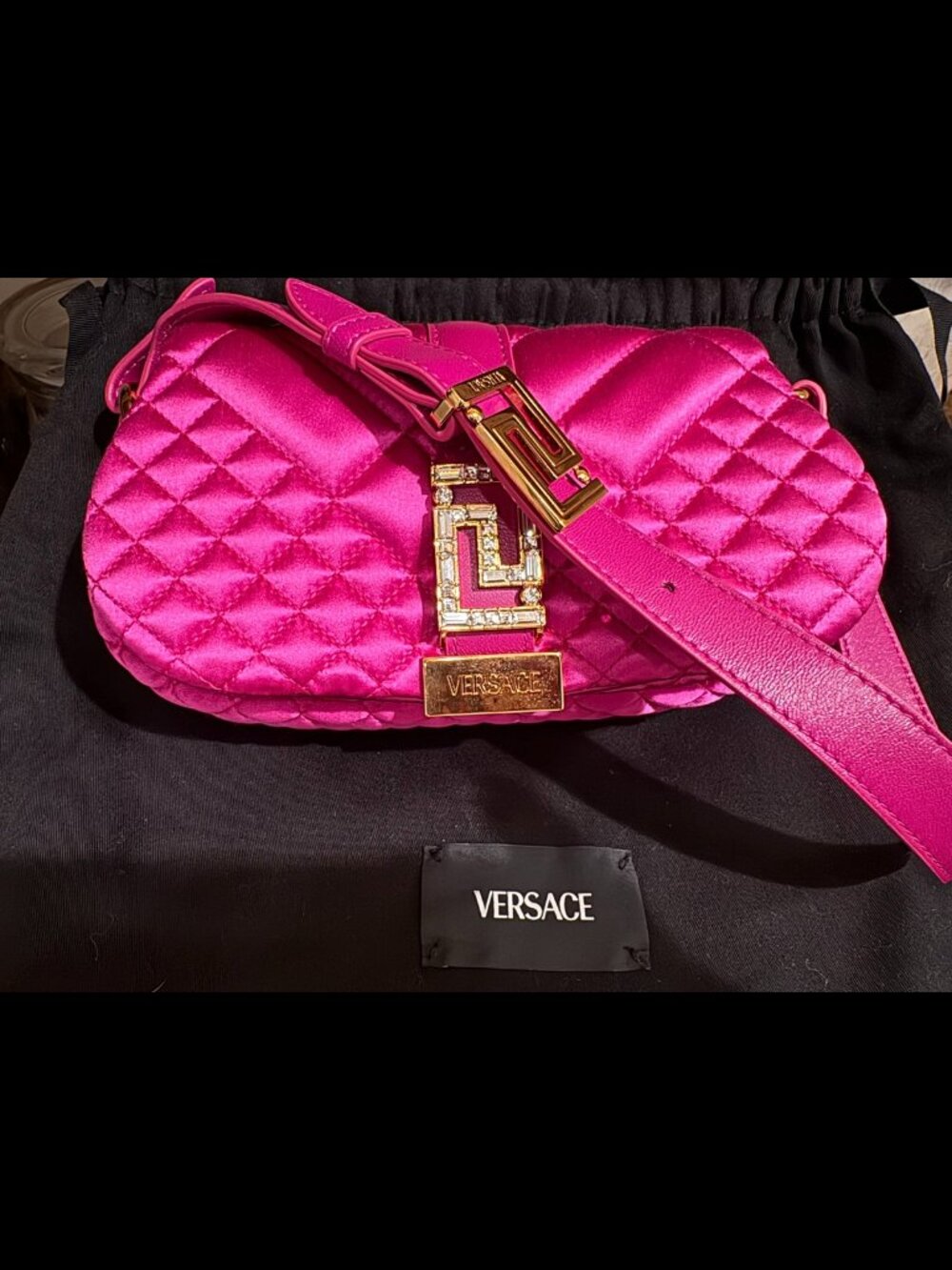 VERSACE NWT Greca Goddess Mini Quilted Satin Shoulder Bag